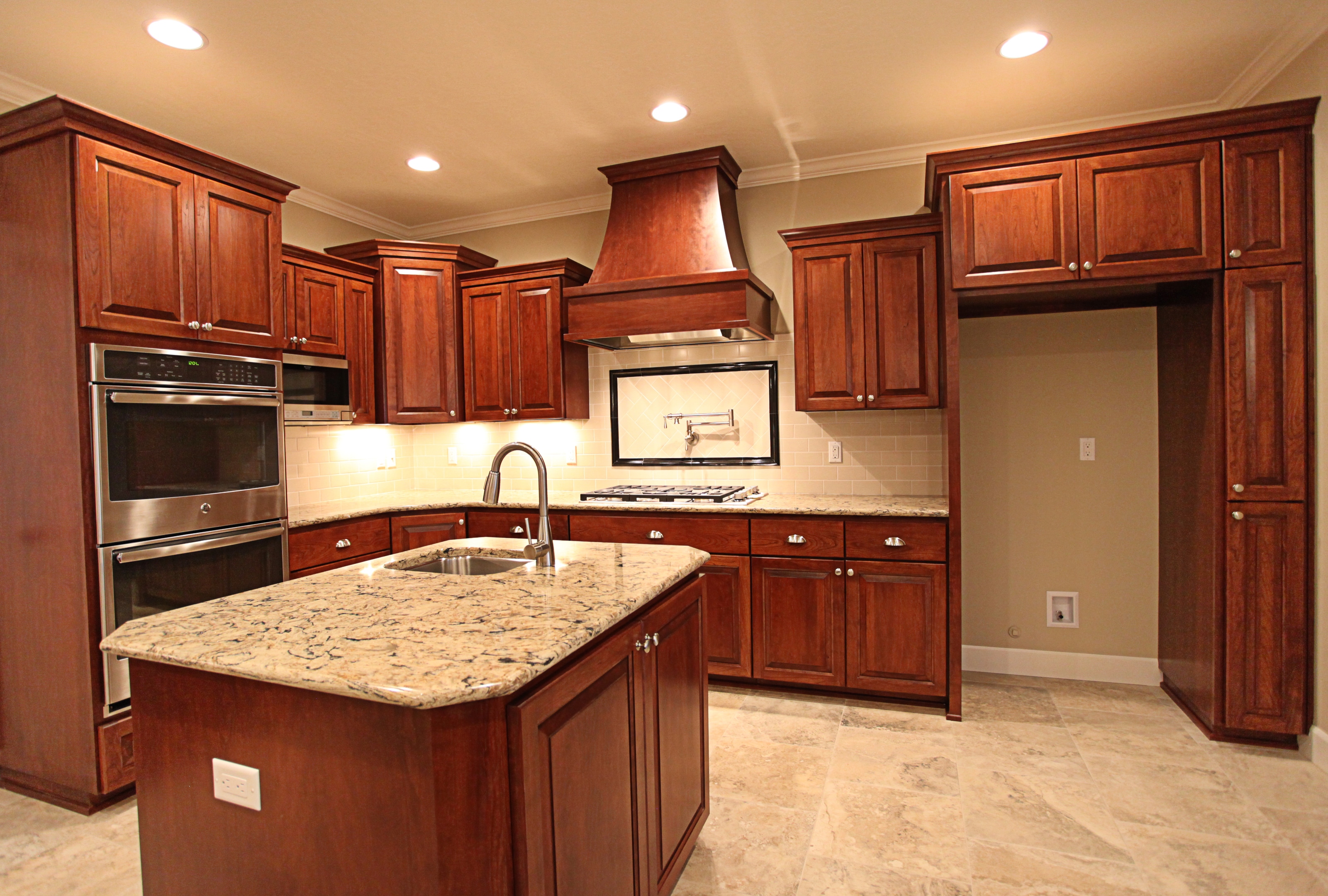 Traditional Kitchen Counter Depth Upper Cabinets. 